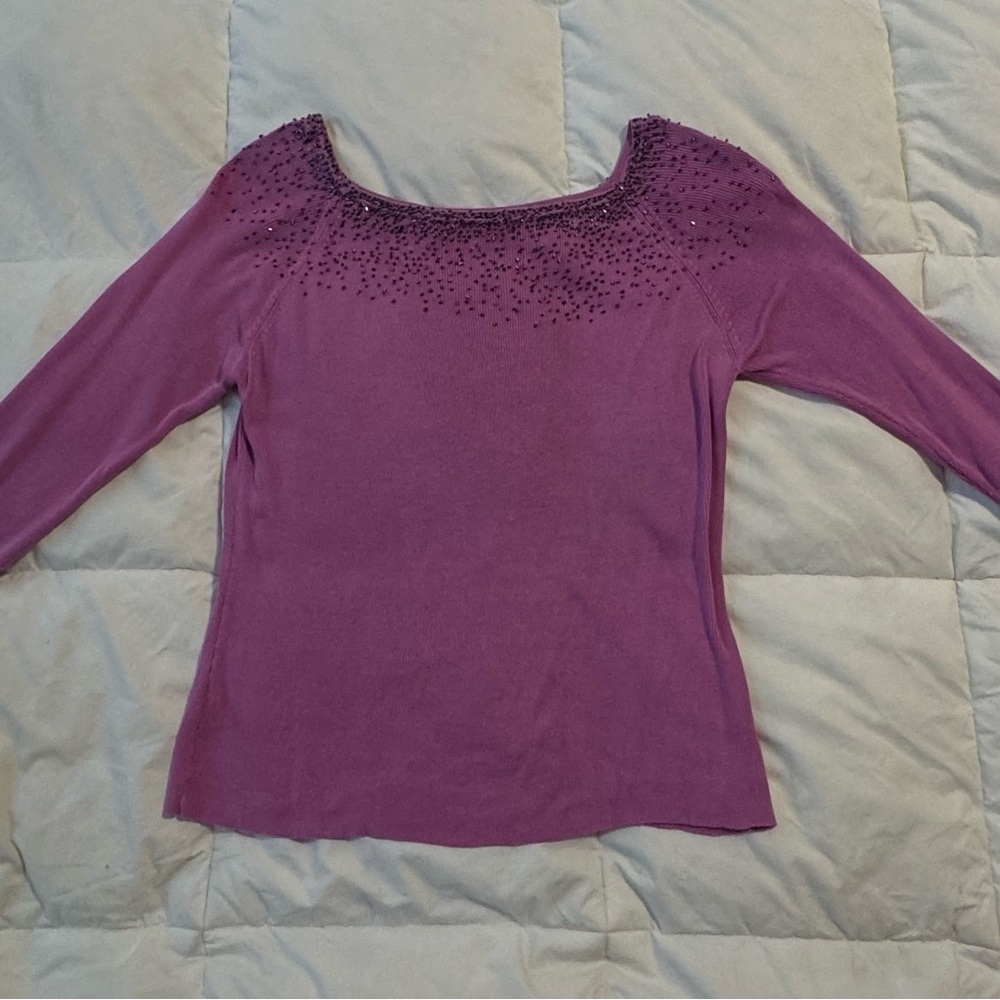 Joseph A. Lavender Beaded Neckline Top